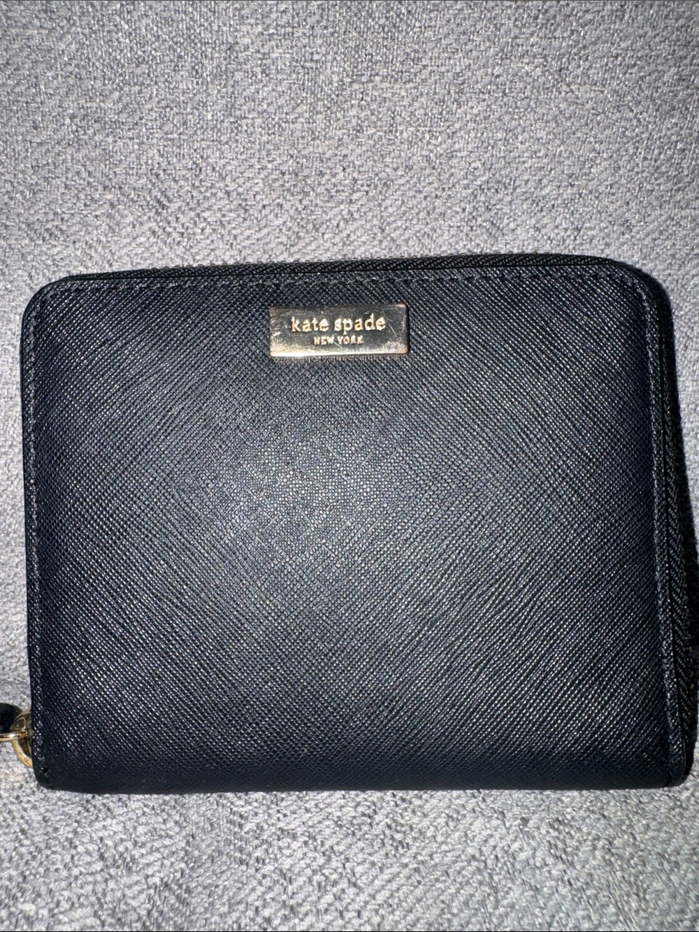 Kate Spade Black Saffiano Leather Zip Around Wallet Gold Hardware